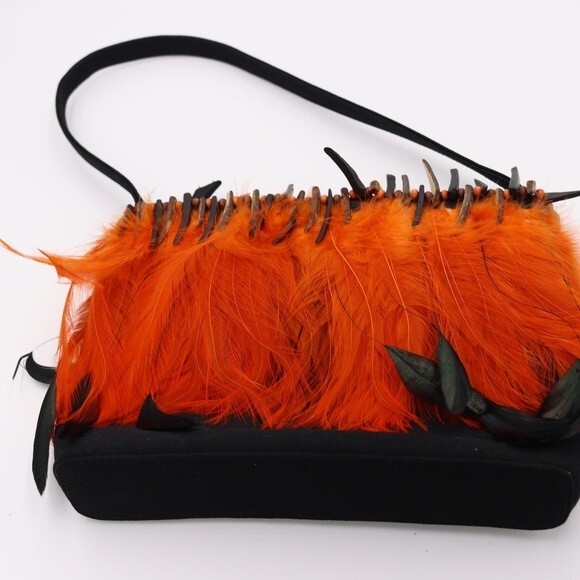 Halloween Black & Orange Feathered Handbag Novelty Bag - Picture 2 of 13